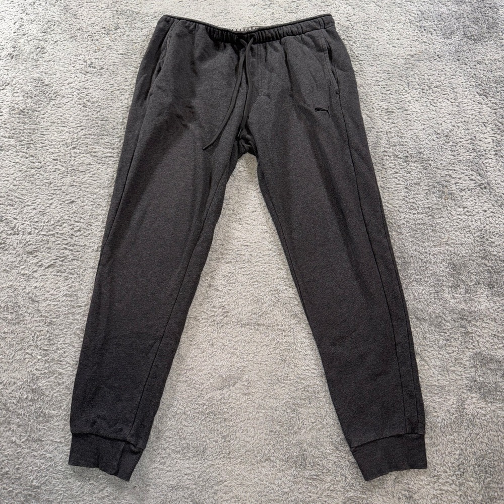 Puma Mens Jogger Pants Large Gray Fleece Tapered Athletic Sweatpants